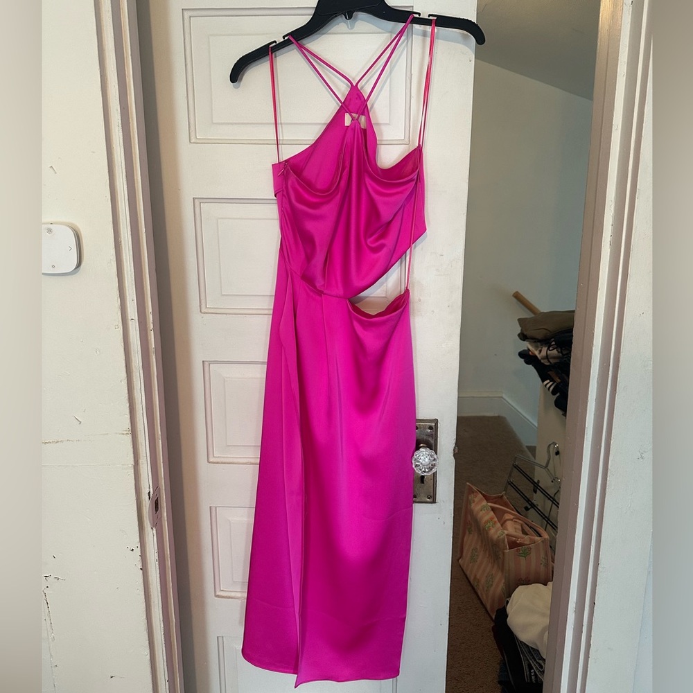 Lena Pink Asymmetrical Cutout Cocktail Dress